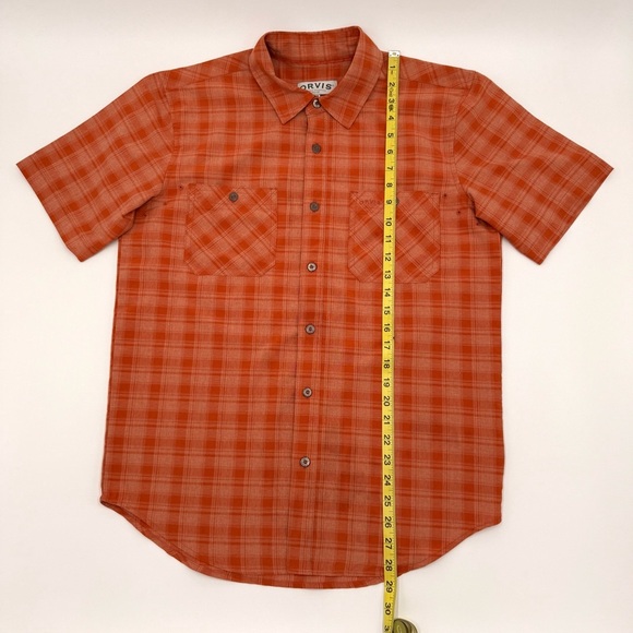 Orvis Men's Orange Plaid Performance Short Sleeve Button Down Tech Shirt Small - Picture 11 of 12